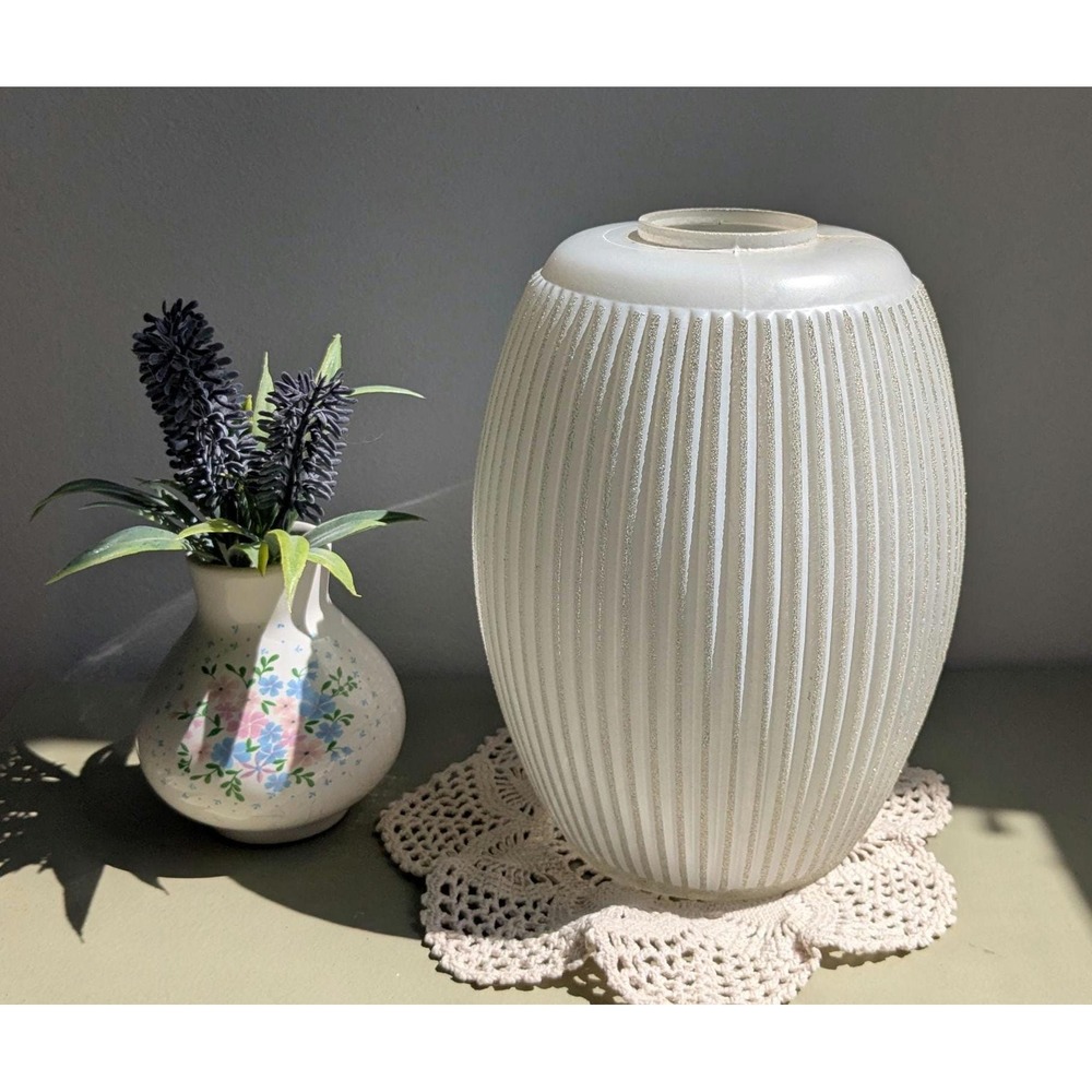 Vintage Frosted Ribbed Glass Lamp Shade, Sparkle White Replacement Shade